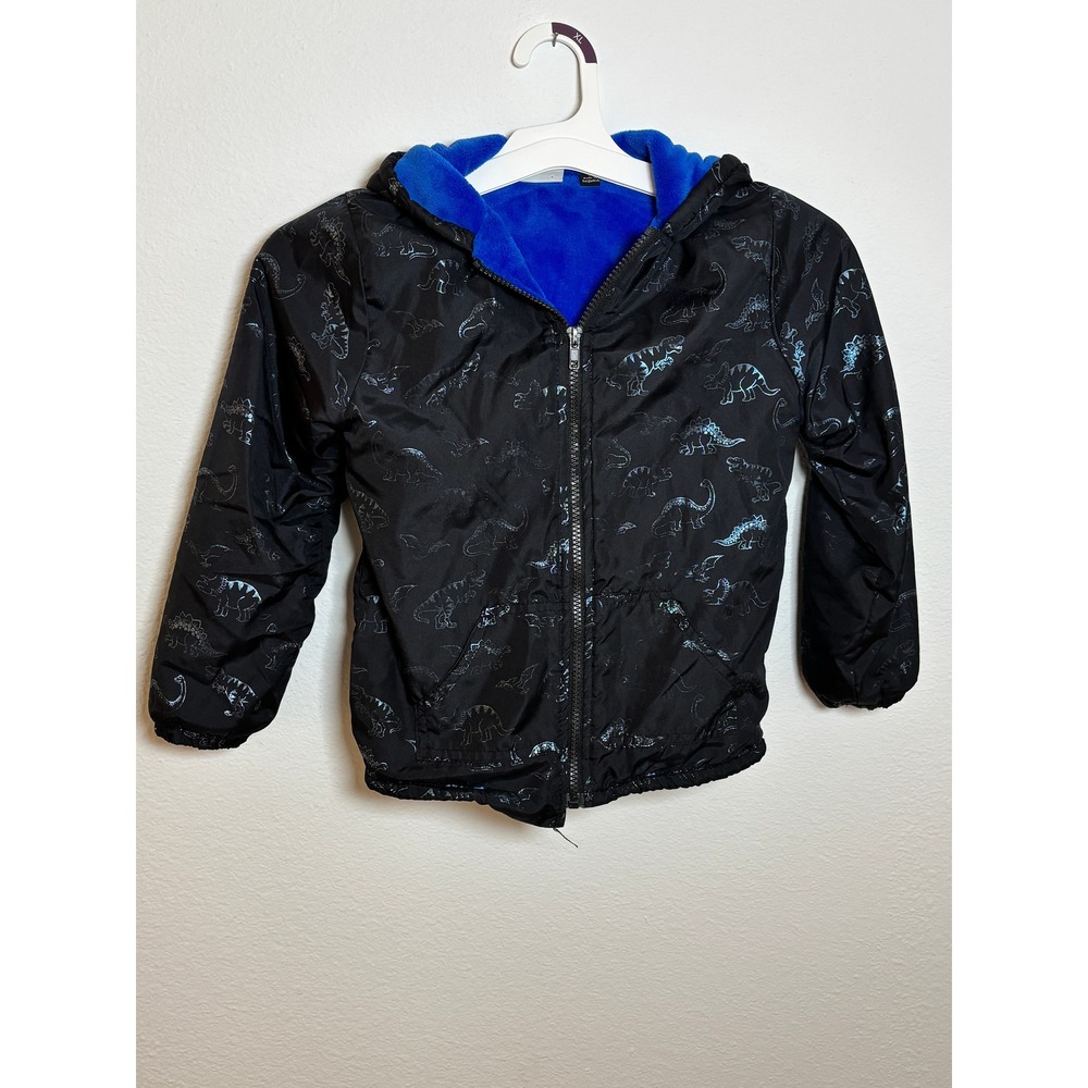 Mick Mack Dinosaur Print Hooded Fleece Lined Jacket Black Blue Boys Size 7